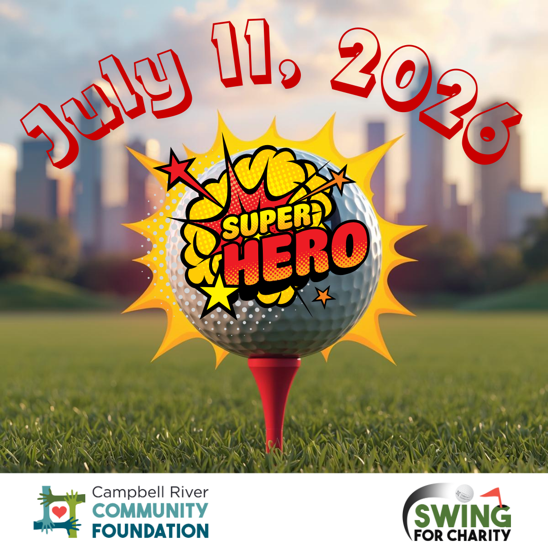 A golf ball with comic text on it saying, "super hero"